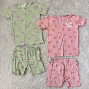 Carter's Set of 2 Pink Floral & Green Flamingo Two-Piece Cotton Pajama Sets